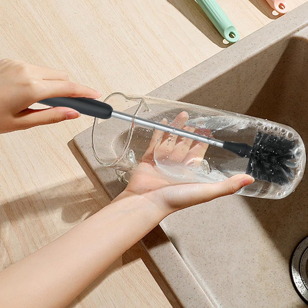Bottle Brush, Bendable Long Handle Cleaner Brushes for Cleaning Neck Bottles, Baby Bottles, Water Bottles, Tumblers, Flask, Bird Feeder, Vase and Home Kitchen Sink Cleaning Brush (Black and White)