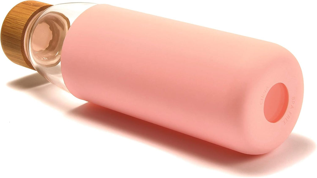 25 Oz Borosilicate Glass Water Bottles with Bamboo Lid, BPA-FREE, Non-Slip Silicone Sleeve, and Stainless Steel Leak Proof Lid - Reusable Glass Bottle for Men and Women