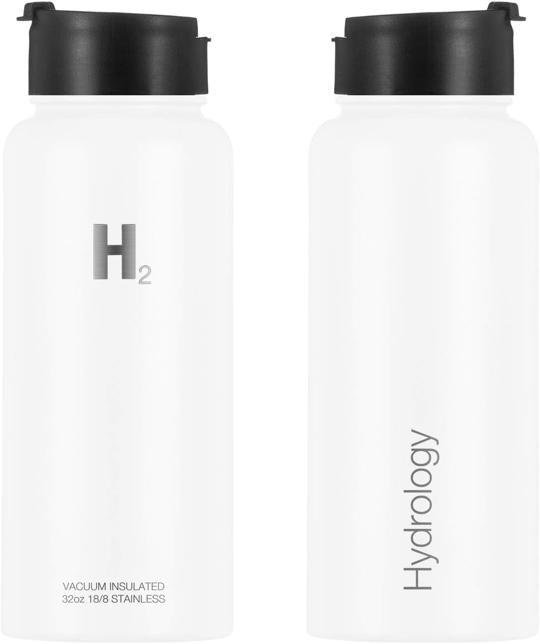 Water Bottle - 18 Oz, 22 Oz, 32 Oz, 40 Oz, or 64 Oz with 3 LIDS Double Wall Vacuum Insulated Stainless Steel Wide Mouth Sports Hot & Cold Thermos (32 Oz, White)