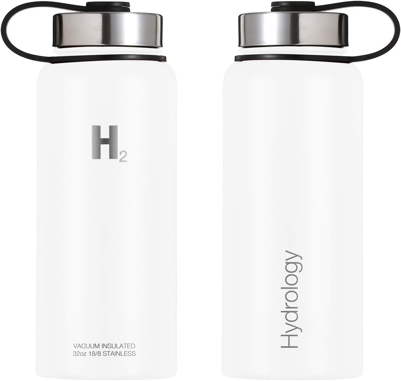 Water Bottle - 18 Oz, 22 Oz, 32 Oz, 40 Oz, or 64 Oz with 3 LIDS Double Wall Vacuum Insulated Stainless Steel Wide Mouth Sports Hot & Cold Thermos (32 Oz, White)
