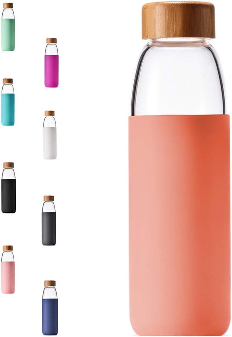 25 Oz Borosilicate Glass Water Bottles with Bamboo Lid, BPA-FREE, Non-Slip Silicone Sleeve, and Stainless Steel Leak Proof Lid - Reusable Glass Bottle for Men and Women