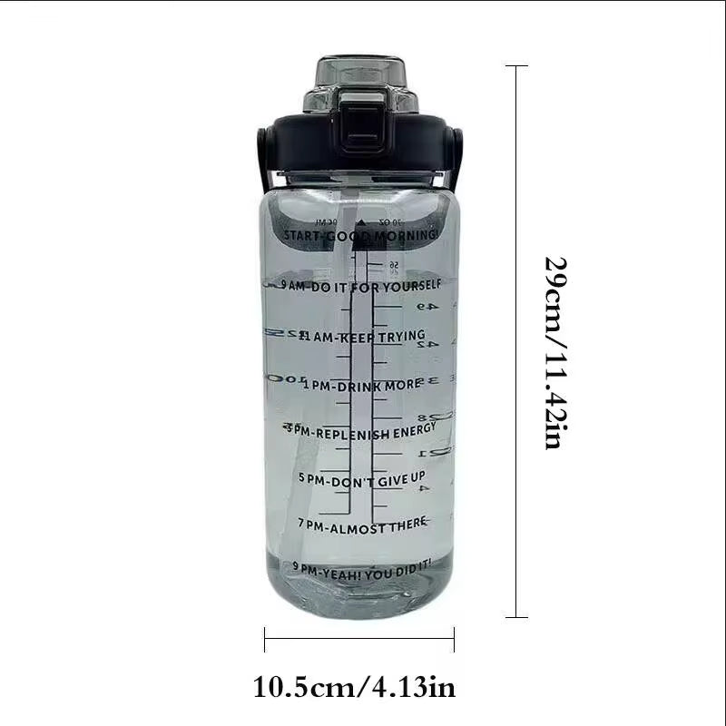 2 Liter Water Bottle with Straw Female Jug Girls Portable Travel Bottles Fitness Bike Cup Summer Cold Water Jug with Time Marker